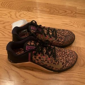 Nike cheetah print metcon training shoes